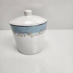 Martha Stewart Everyday Ceramic Porcelain Silver Trim on Elegant Covered Jar